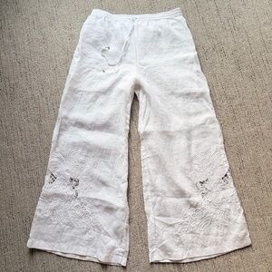 JOHNNY WAS Beautiful White Embroidered Flowy Pants Sz S NEW $400!!
